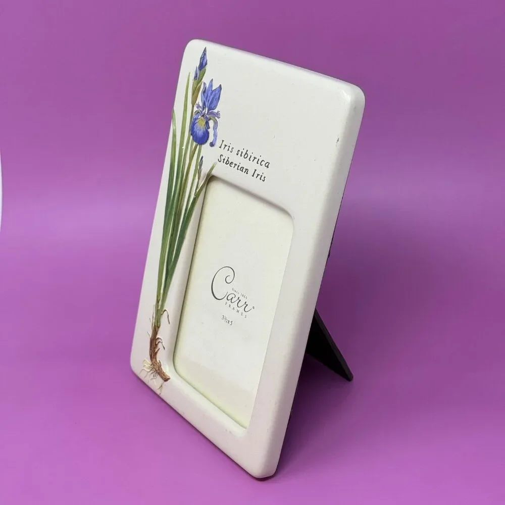 Vtg Hand‎ Painted Carr Iris Siberica Photo Picture Frame Botanical Floral 3.5x5